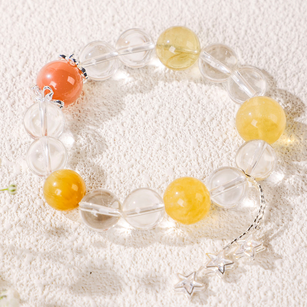 Yellow Bead & Star Charm Bracelet (Dangling Style)