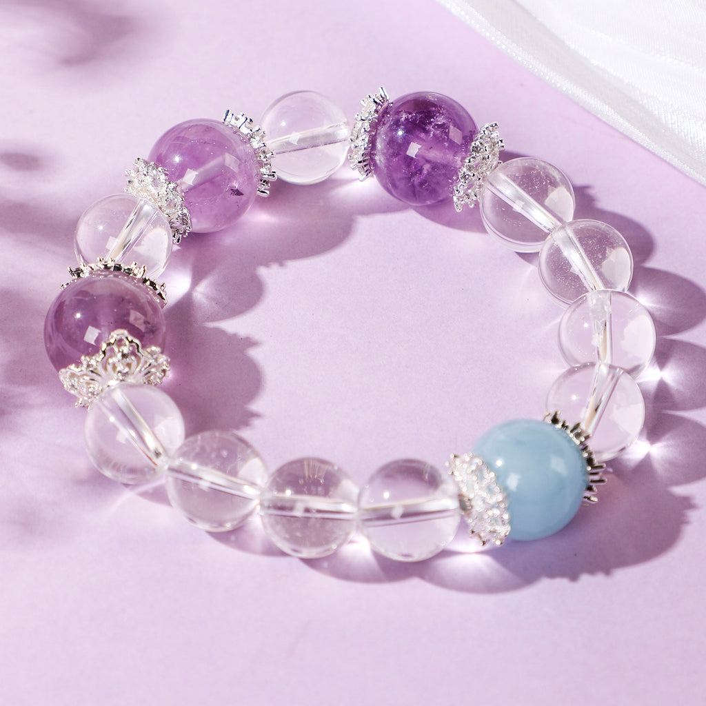 Bracelet with Three Purple Beads and One Blue Bead