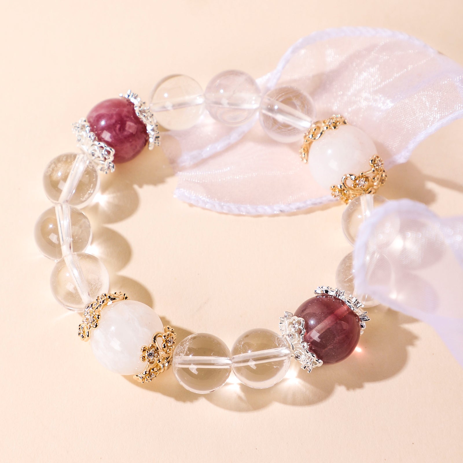 Dark Red and White Bead Bracelet