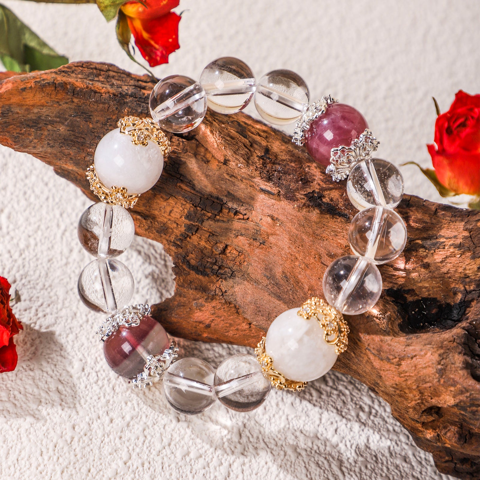Dark Red and White Bead Bracelet