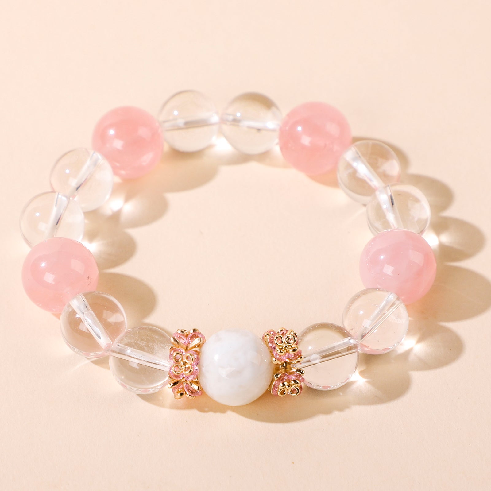 Bracelet with Four Pink Beads and White Beads