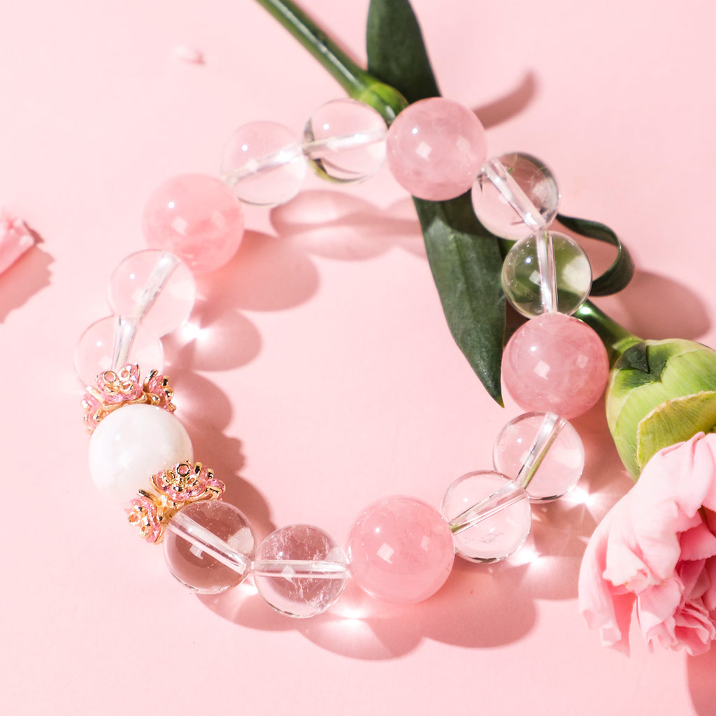 Bracelet with Four Pink Beads and White Beads
