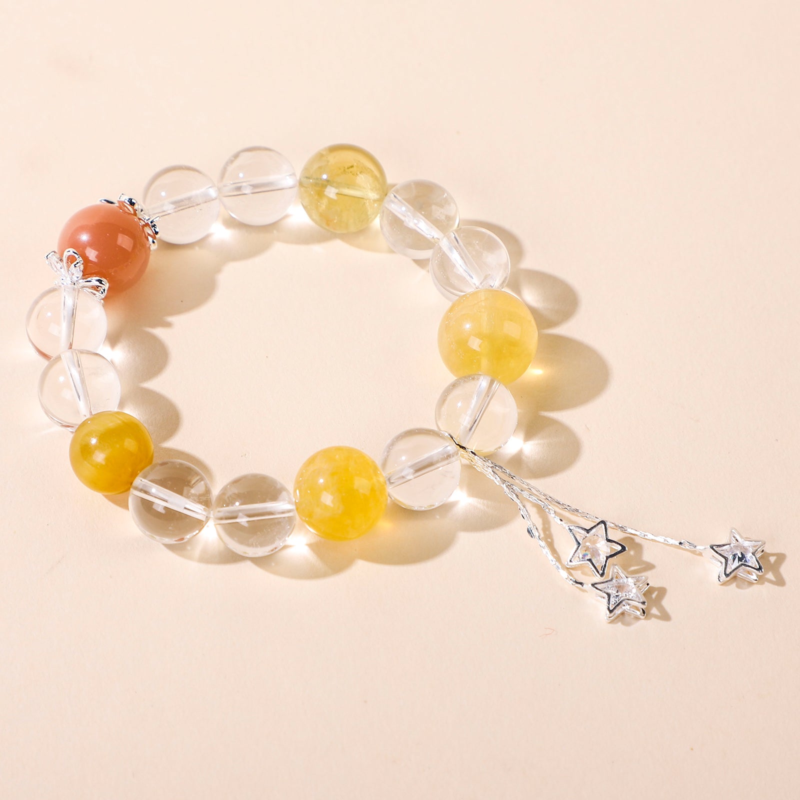 Yellow Bead & Star Charm Bracelet (Dangling Style)