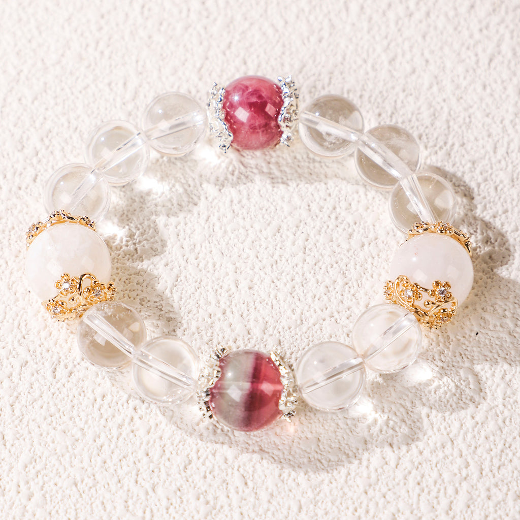 Dark Red and White Bead Bracelet