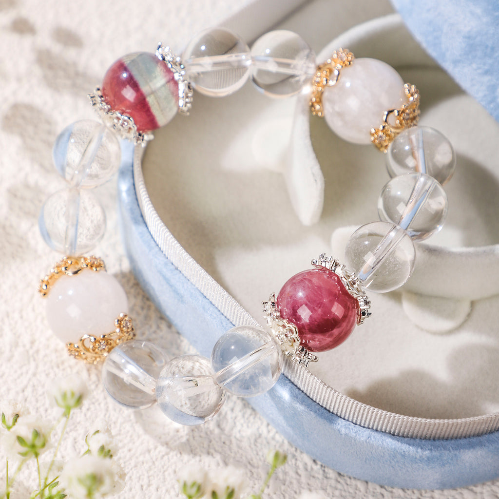 Dark Red and White Bead Bracelet