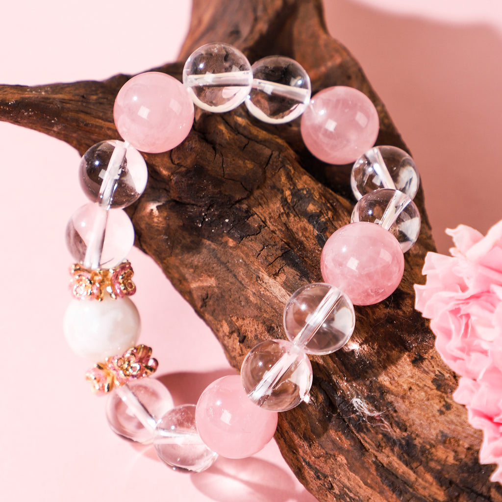Bracelet with Four Pink Beads and White Beads