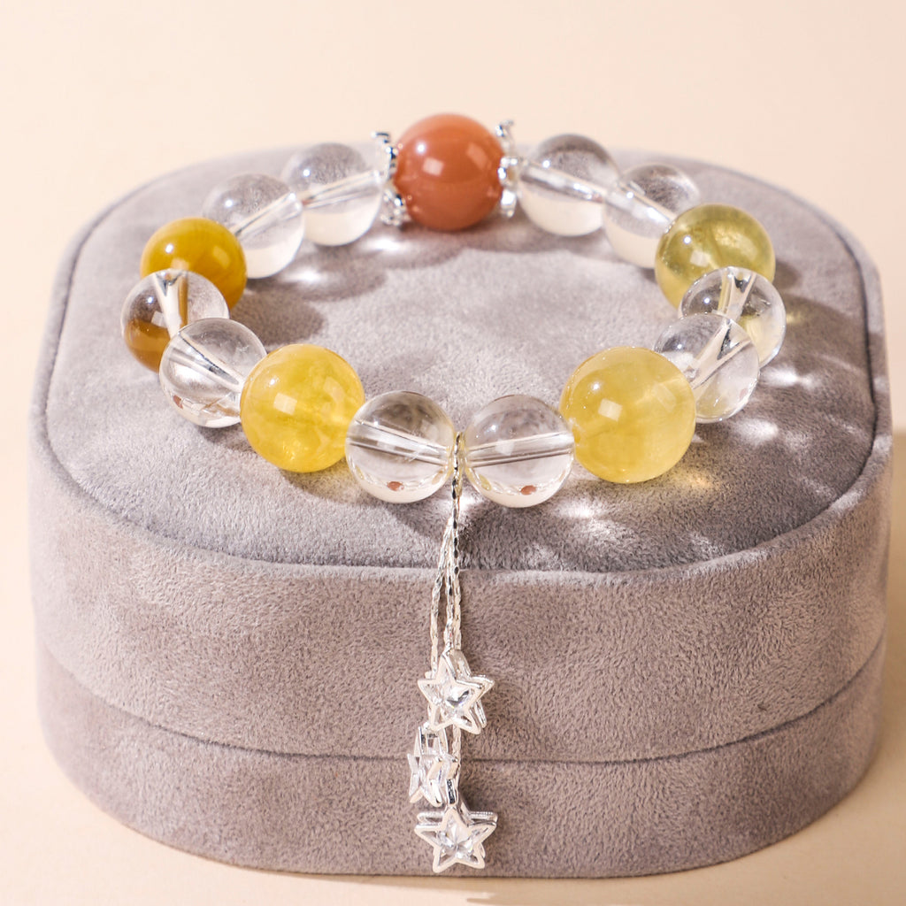 Yellow Bead & Star Charm Bracelet (Dangling Style)