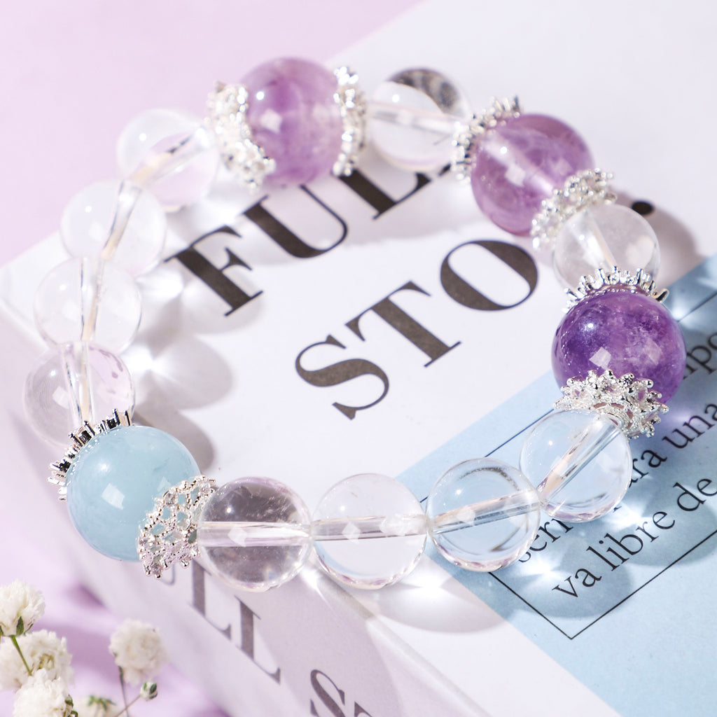 Bracelet with Three Purple Beads and One Blue Bead