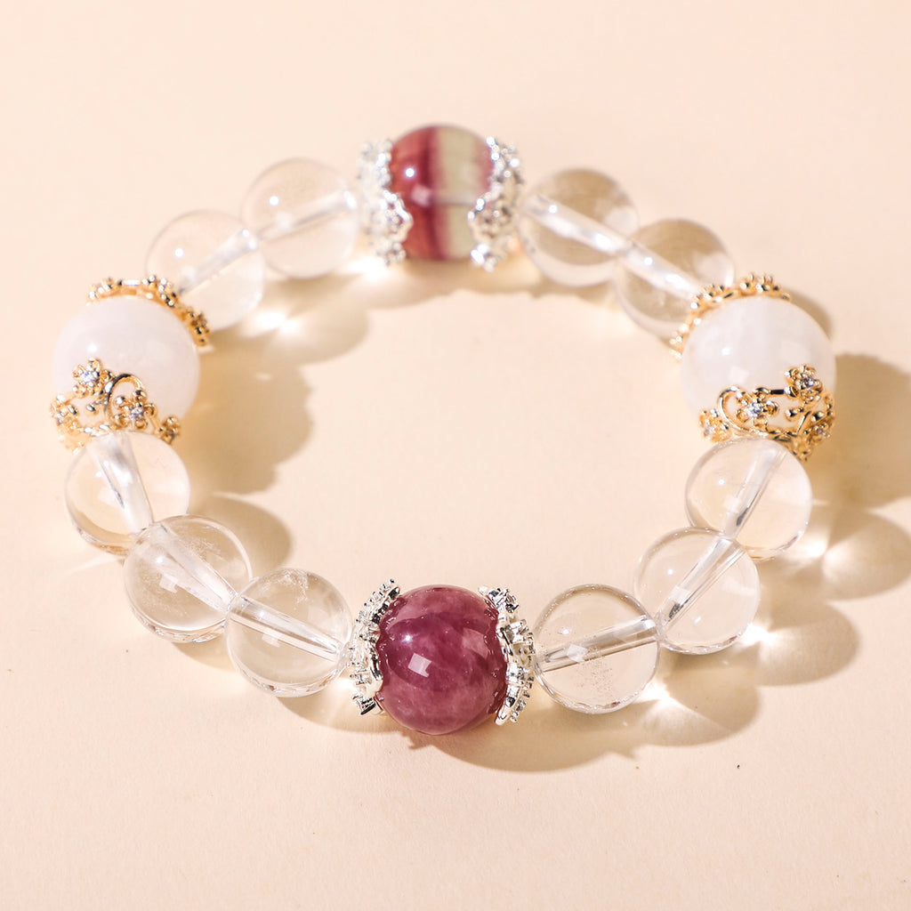 Dark Red and White Bead Bracelet