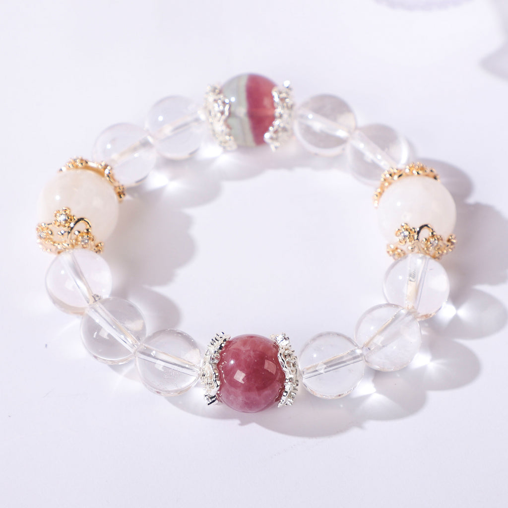Dark Red and White Bead Bracelet