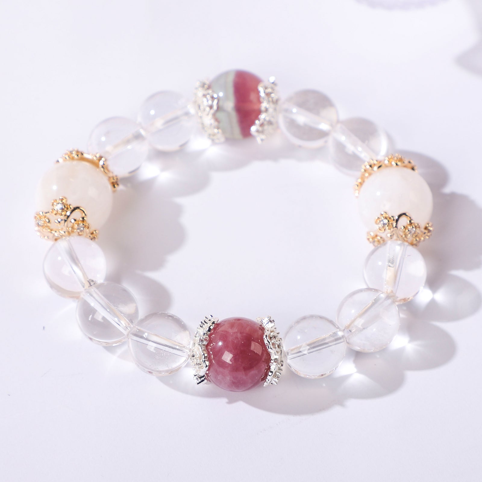 Dark Red and White Bead Bracelet