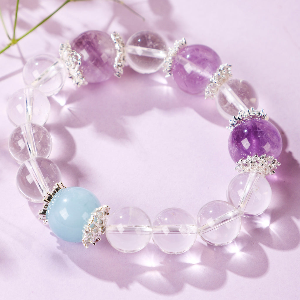 Bracelet with Three Purple Beads and One Blue Bead