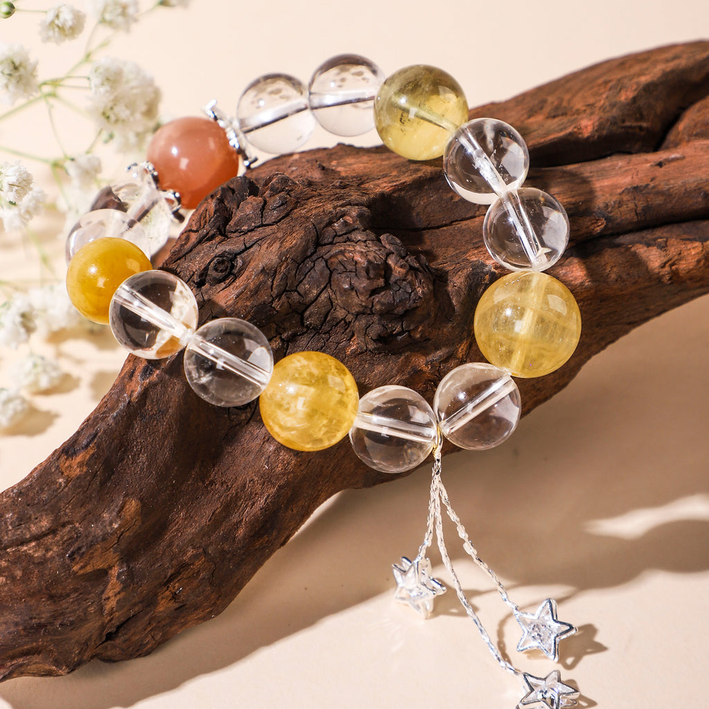 Yellow Bead & Star Charm Bracelet (Dangling Style)