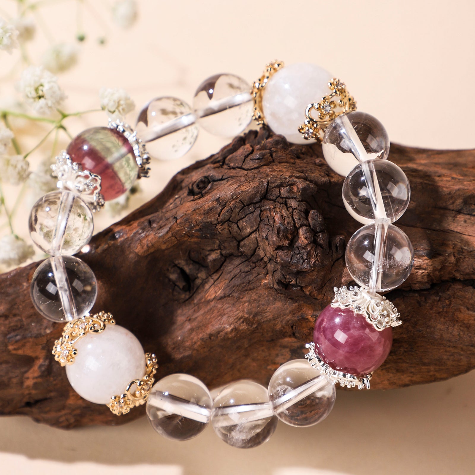 Dark Red and White Bead Bracelet
